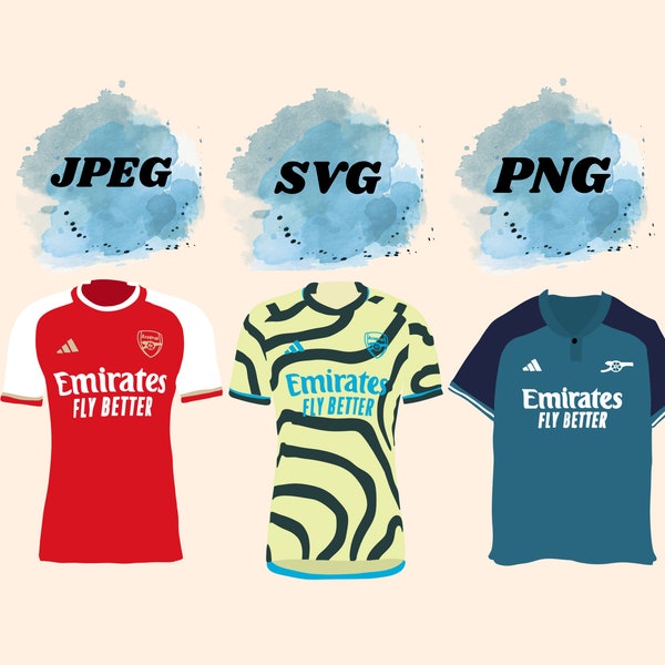 Arsenal 2023-2024 kits SVG PNG Bundle, Football Svgs, Soccer Svgs, Arsenal Gifts, Premier League, Arsenal FC png, Football Gifts, svg bundle