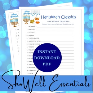 Gra Hanukkah Unscramble | Gry do druku w języku hebrajskim | Zabawne gry Chanuka | Gry świąteczne | Gry na przyjęcie Chanuka | Gry dla dzieci i dorosłych |PDF