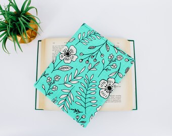 Funda para libros con diseño floral / Estuche para libros / Cubierta para libros / Funda acolchada para libros / Protector de libros / Floral / Funda de lona para libros / Hoja de planta