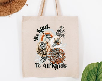 Bolso de tela Be Kind / Bolso de tela de lona de algodón / Bolsa de compras / Bolsa reutilizable / Bolso de tela para el Día de la Tierra / Bolso de tela floral /