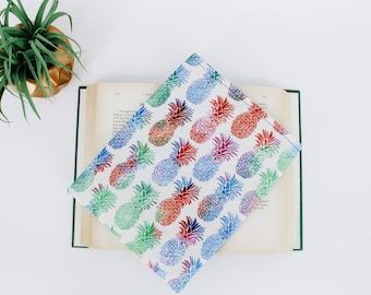 Funda para libros con diseño de piña / Estuche para libros / Cubierta para libros / Funda acolchada para libros / Protector de libros / Colorido