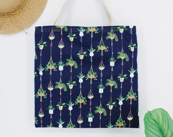 Bolso de lona para plantas colgantes / Bolso de mano hecho a mano / Bolso de playa / Bolso para libros / Ecológico / Bolso de mano con bolsillo / Regalo para ella / Bolso para plantas