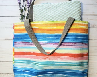 Bolso de lona arcoíris / Bolso reutilizable / Bolso de playa / Bolso para libros / Ecológico / Sostenibilidad / Regalo para ella