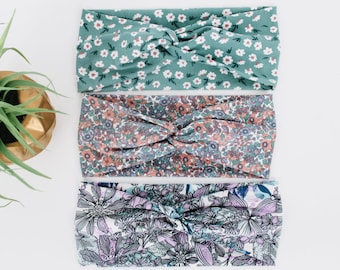 Diadema floral retorcida / Diadema anudada / Adulto / Elástica / Ancha / Yoga / Pañuelo para la cabeza / Mujer / Regalo para mujer