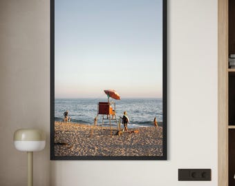 Laguna Beach scene Print: Red lifeguard chair, Vintage California Coastal Photography
