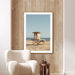 Newport Beach Lifeguard Tower Photo CA – Vintage Coastal Wall Art, Pastel Beach Cottage Print, California Fine Art Photography
