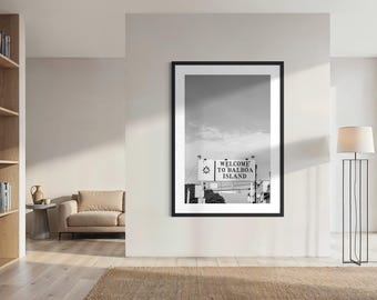 Balboa Island Ferry Sign Print: Black and White Vintage Coastal California Photography
