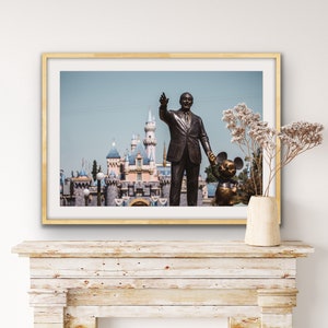 Walt Disney and Mickey Mouse in front of Sleeping Beauty&#39;s Castle Photograph, Disneyland Wall Art, Disney Photography (Print Only or Framed)