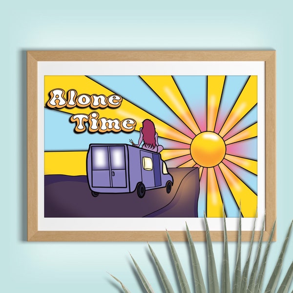 60s Inspired Wall Art Cute Hippie Art Print with Simple Quote "Alone Time" DIGITAL DOWNLOAD" 420 Posters