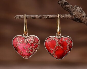 Free Form Style Stainless Steel Ear Wires Drop Earrings Red Creek Jasper Natural Stone Earrings