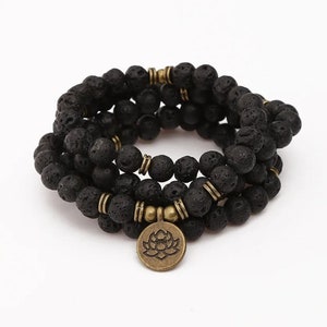 108 Mala Black Lava Stone Meditation Necklace. Beautiful Black Lava Stones.  Japa Mala. Prayer beads.