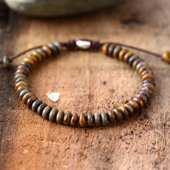 Stunning Men&#39;s Jasper disc beaded bracelet. Healing Bracelet. Meditation and Yoga Bracelet. Men&#39;s Chakra Bracelet.