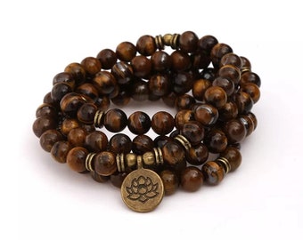 108 Mala Tiger Eye Stone Meditation Necklace. Beautiful  Tiger Stones.  Japa Mala. Prayer beads.