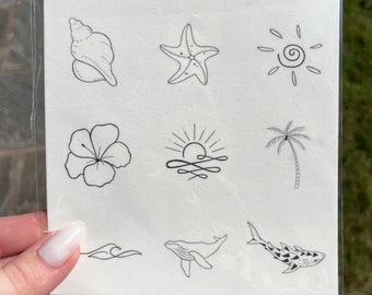Beach, Ocean, & Coastal Themed Minimalist Temporary Tattoos
