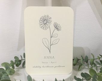 Carte personnalisable minimaliste naissance fleur avril carte amour anniversaire pour vous idée cadeau meilleure amie