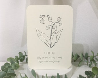 Biglietto personalizzabile con fiore di nascita minimalista. Biglietto di compleanno May Love per la tua migliore amica, idea regalo