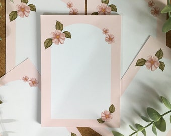 Notepad pink flower memo pad notes kawaii