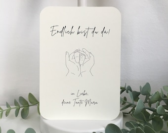Minimalist birth announcement card, congratulations, baby shower, pregnancy postcard, birth announcement card