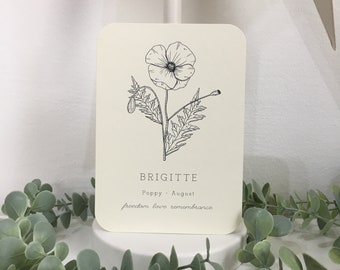 Biglietto personalizzabile con fiore di nascita minimalista, biglietto d'amore di agosto, compleanno per la tua migliore amica, idea regalo