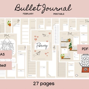 Bullet Journal printable undated Bujo Template Bullet Journal pages monthly tracker February organization