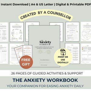 Anxiety Workbook for Overthinking, Stress, CBT Journal (Digital Download)