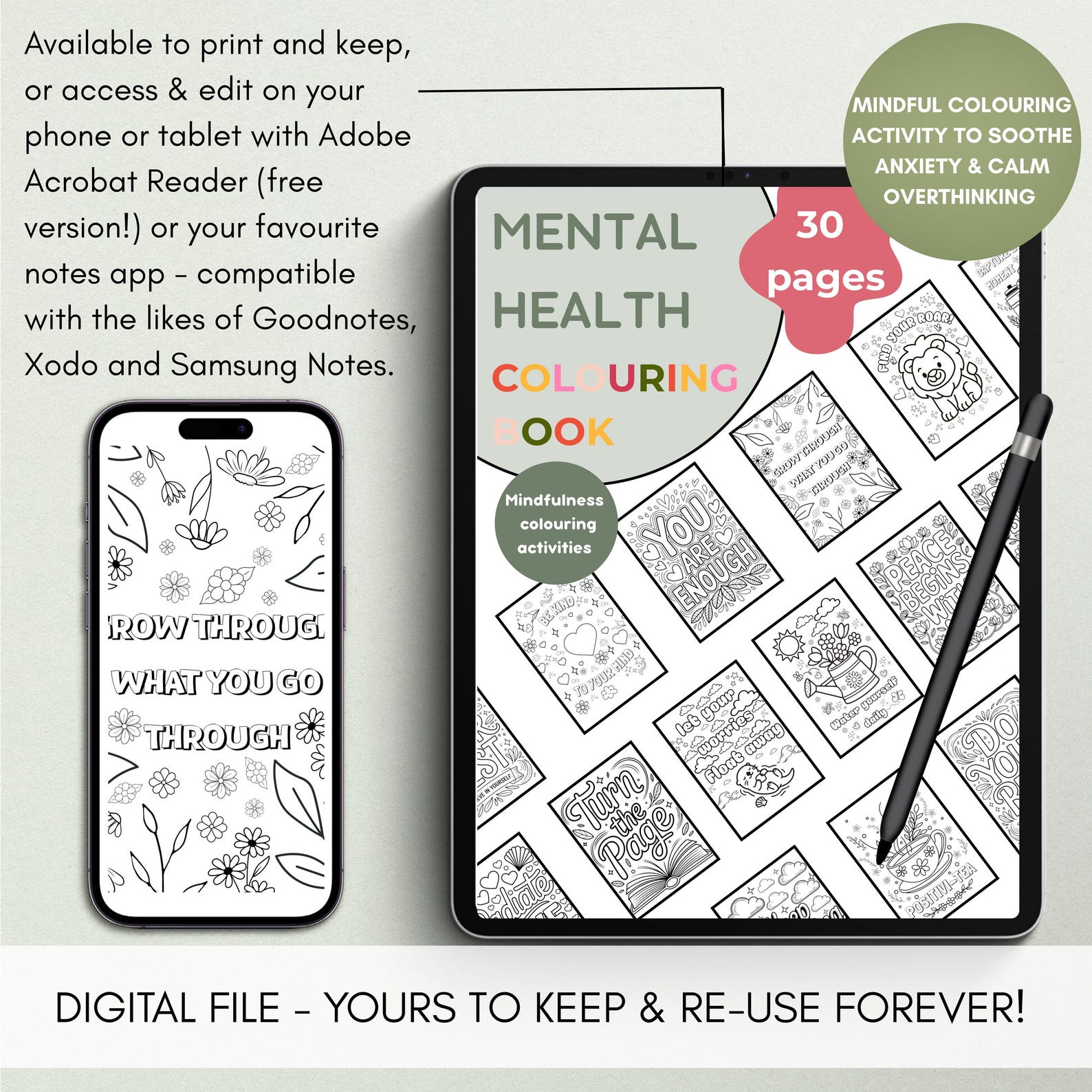 Mindfulness Colouring Pages for Anxiety Relief | 30 Page Self Care Book ...