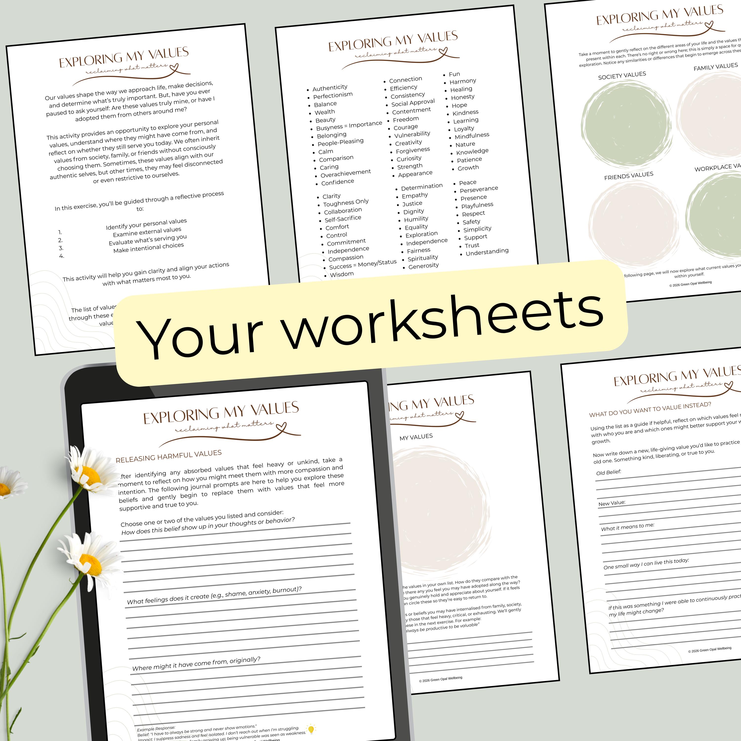 Self Exploration Worksheets.pdf Values Exploration Worksheets, Self Discovery Guided Journal Prompts ...