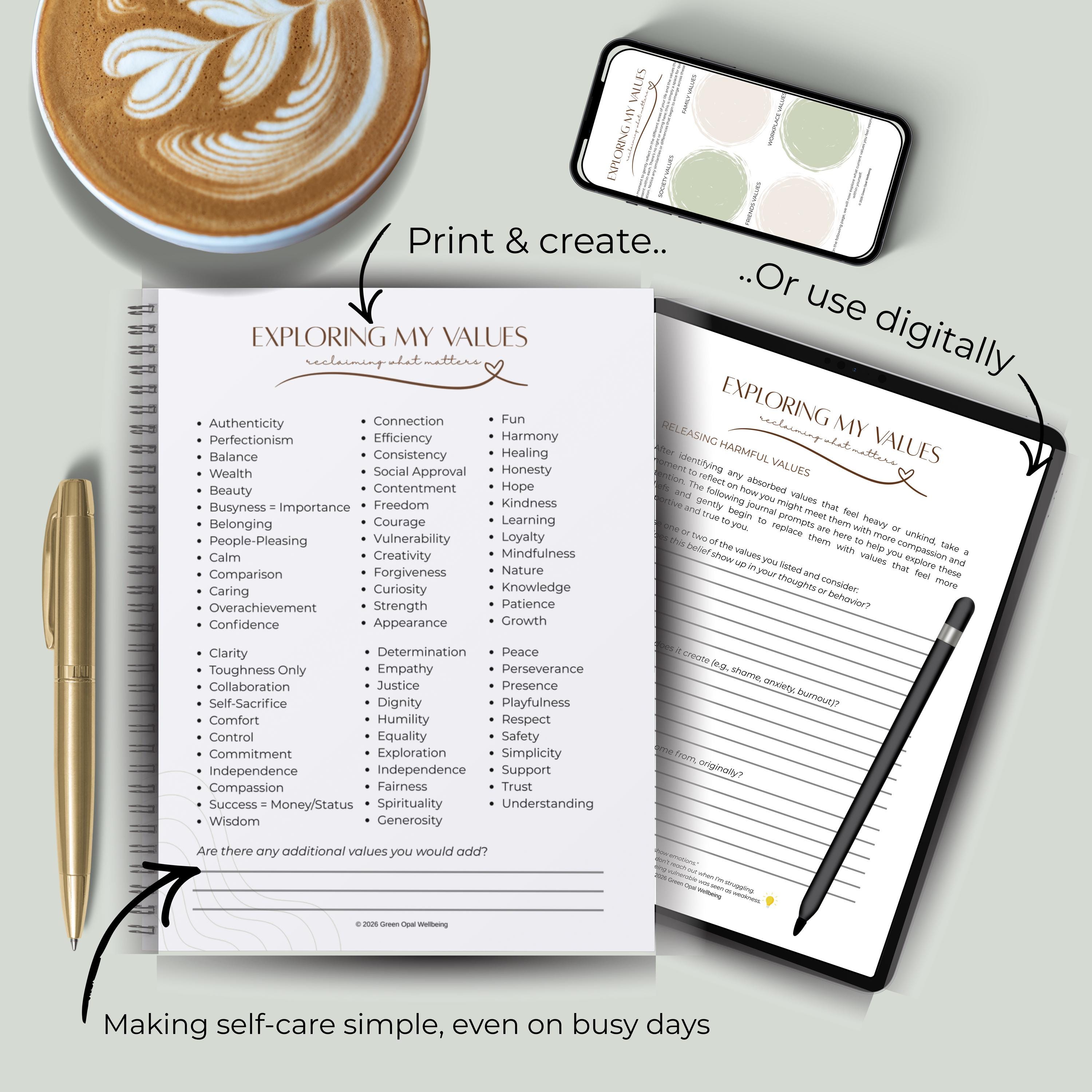 Values Exploration Worksheets, Self Discovery Guided Journal Prompts ...