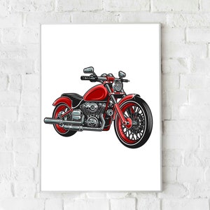 Red Motorcycle Canvas - Poster in carta lucida Poster digitale dipinto a mano - illustratore - originale - artistico - stampa di qualità - arte