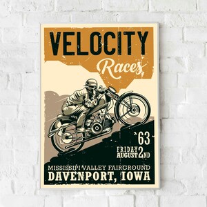 Cartel Digital Motorcycle Velocity Races Pintado a Mano - ilustrador - original - artístico - calidad impresión - arte