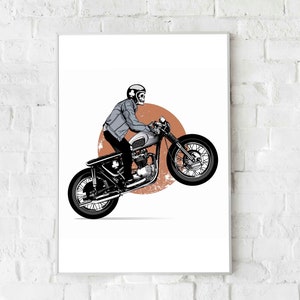 Szkielet na motocyklu Cyfrowy plakat Malowany ręcznie - ilustrator - oryginalny - artystyczny - wysokiej jakości druk - sztuka