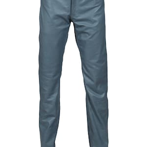 Men&#39;s Genuine Leather 5 Pockets Jeans Style Motorbike Gray Pants