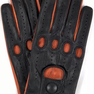 Driving Gloves Car Motorcycle Biker Genuine Leather Police Driver Gloves Tan & Black