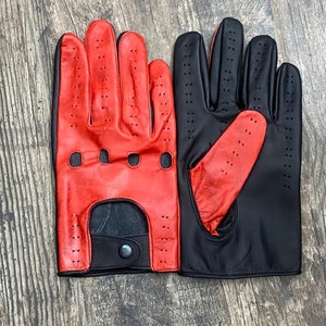 Driving Gloves Car Motorcycle Biker Genuine Leather Police Driver Gloves Black & Red
