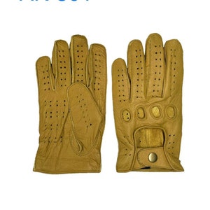 Driving Gloves Car Motorcycle Biker Genuine Leather Police Driver Gloves Mustard Color