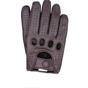 Driving Gloves Car Motorcycle Biker Genuine Leather Police Driver Gloves Dark Brown