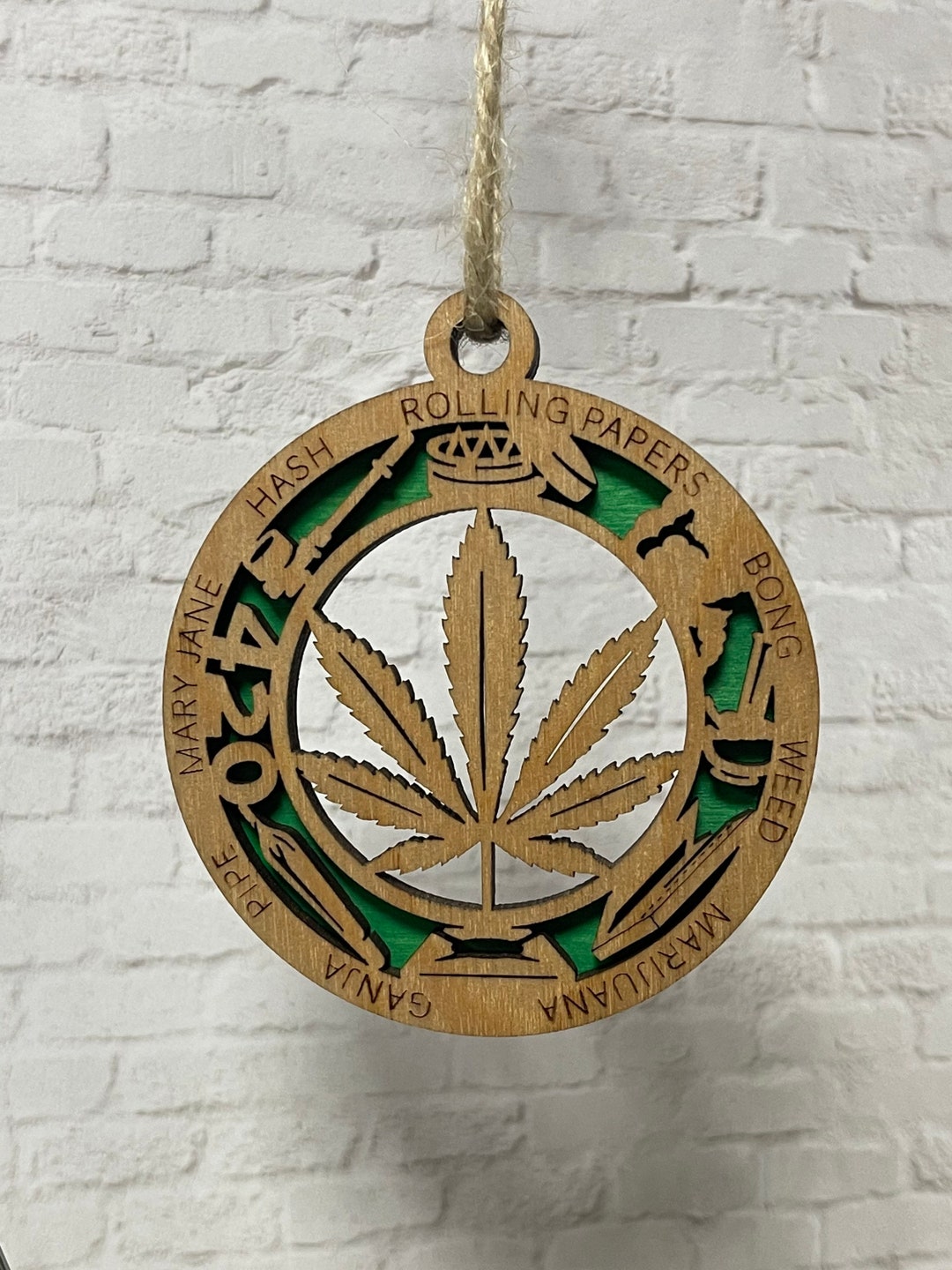 Image showcasing Marijuana Themed Ornament - Etsy