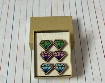Diamond shape wood stud earring set