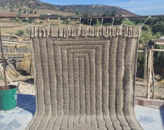 Gray moroccan rug camel, Beni Mrirt rug 8x10, Unique Beni ourain rug, New Berber design, silver area rugs, handmade carpet woven