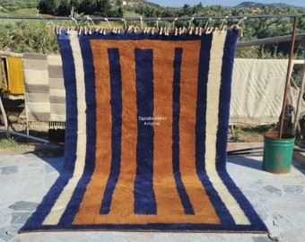 Marokkaans tapijt, Beni Mrirt tapijt 8x10, boho tapijt bruin, tapijt voor woonkamer tapijt, kostuum gemaakt tapijt, handgemaakt wollen tapijt, suikerrug blauw, blauw winterkleed