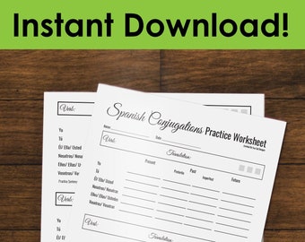 Spanish Conjugation Verb Practice Worksheets, Multiple Tenses - Student Pack - Instant Digital Download - Study Templates for Spanish Verbs