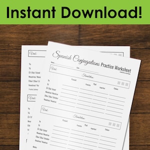 Spanish Verb Tense Practice Worksheets, All Conjunctions- Student Pack - Instant Digital Download - Study Templates for Learning Español