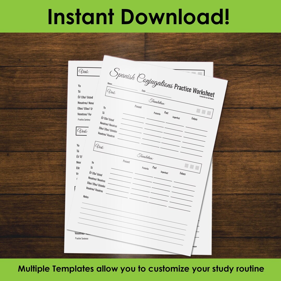 Learn Español Spanish Verb Tense Conjugation Practice Worksheets: All ...