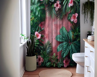 Floral Illustration Shower Curtain Trendy Flower Shower Curtains Minimalist Art Curtain Modern Bathroom Decor