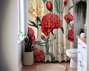 Floral Illustration Shower Curtain Trendy Flower Shower Curtains Minimalist Art Curtain Modern Bathroom Decor