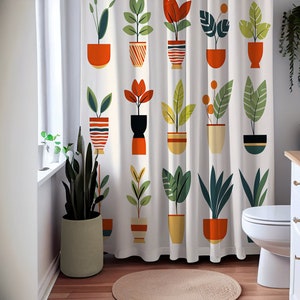 Floral Illustration Shower Curtain Trendy Flower Shower Curtains Minimalist Art Curtain Modern Bathroom Decor