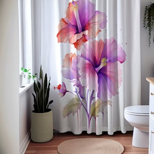 Floral Illustration Shower Curtain Trendy Flower Shower Curtains Minimalist Art Curtain Modern Bathroom Decor