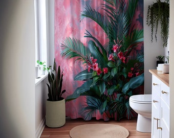 Floral Illustration Shower Curtain Trendy Flower Shower Curtains Minimalist Art Curtain Modern Bathroom Decor