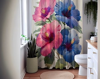 Floral Illustration Shower Curtain Trendy Flower Shower Curtains Minimalist Art Curtain Modern Bathroom Decor