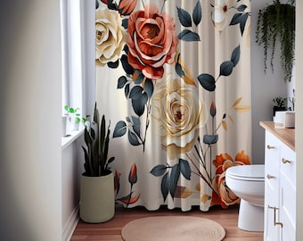 Floral Illustration Shower Curtain Trendy Flower Shower Curtains Minimalist Art Curtain Modern Bathroom Decor